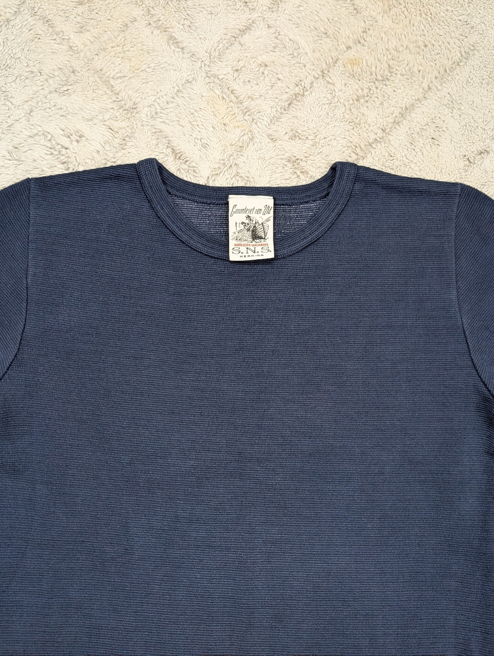 S.N.S. Herning Shirt Mens S Blue Navy Handle Crew Neck Heavy Cotton Knit Slim - Picture 2 of 9
